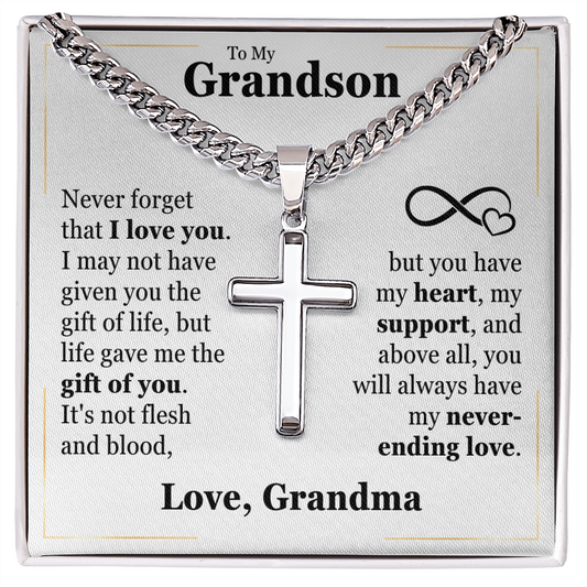 Cross Cuban Link Chain - To My Grandson "Never Forget That I Love You"