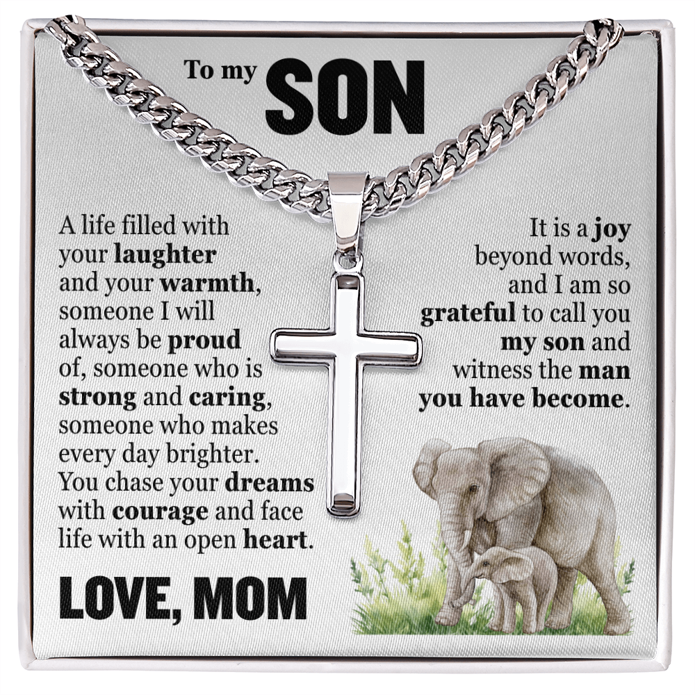 Cross Cuban Link Chain - To My Son "Chase Your Dreams With Courage"