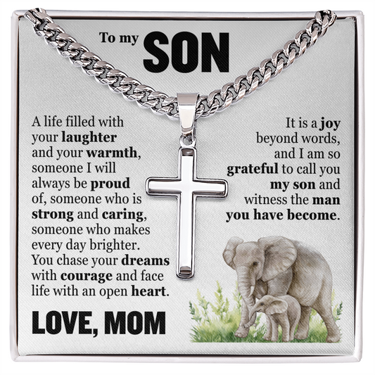 Cross Cuban Link Chain - To My Son "Chase Your Dreams With Courage"