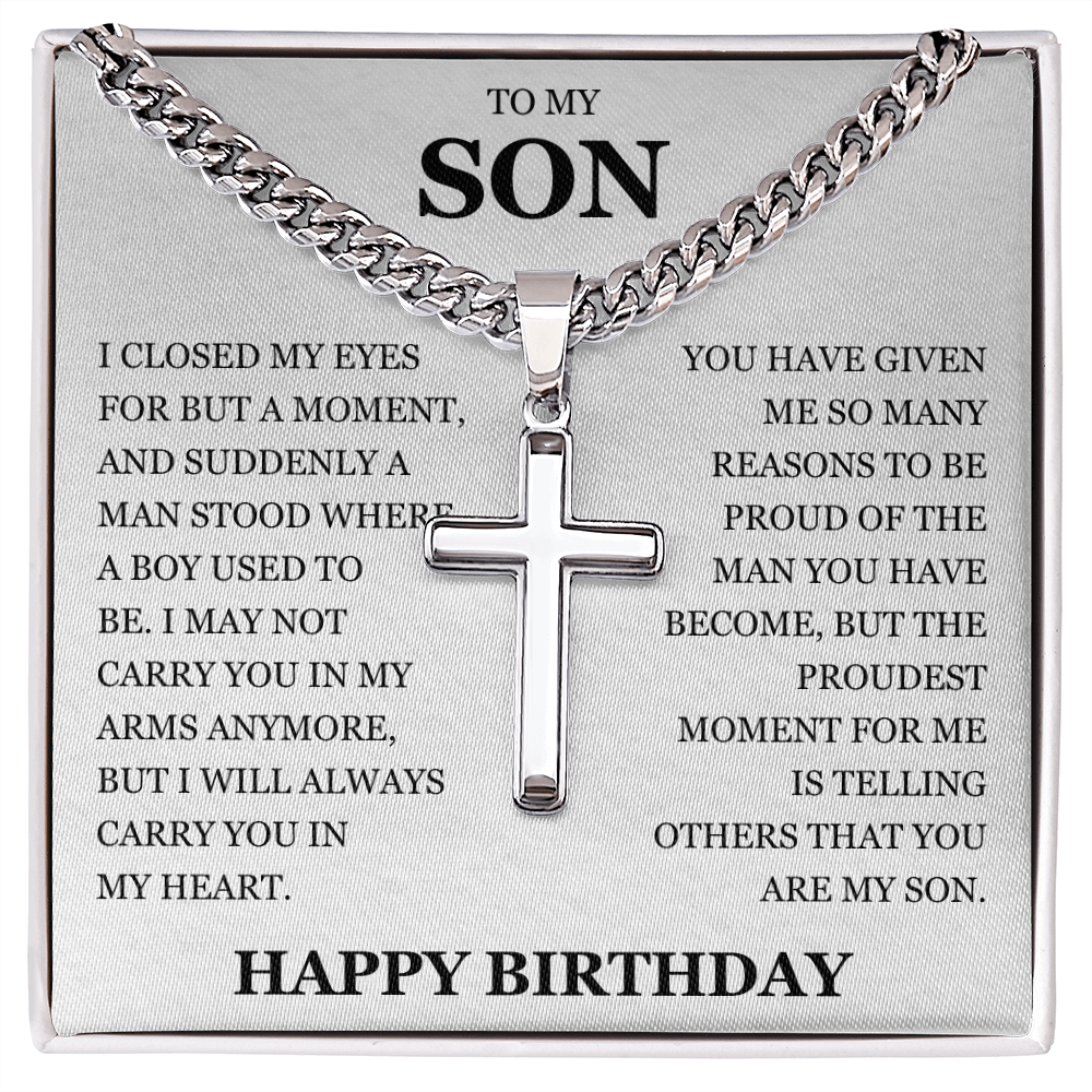 To My Son - Artisan Cross with Cuban Link Chain