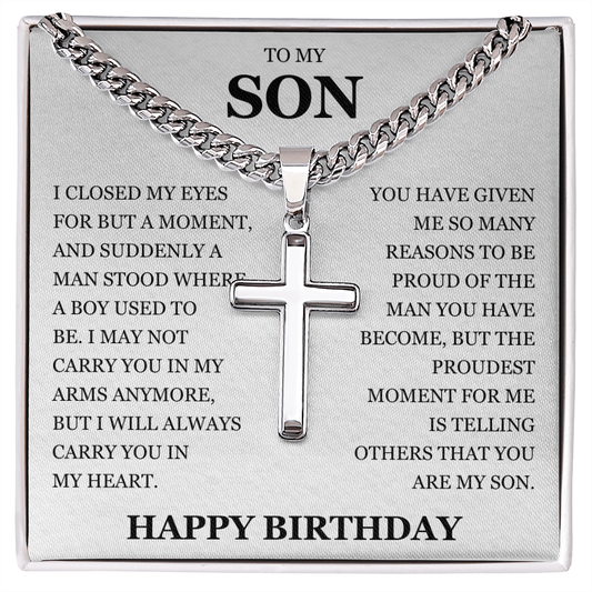 To My Son - Artisan Cross with Cuban Link Chain