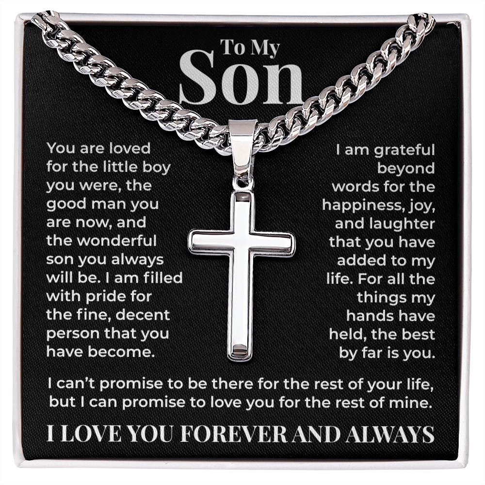 Cuban Chain with Cross Necklace - To My Son "I Am Grateful Beyond Words"