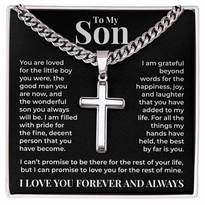 Cuban Chain with Cross Necklace - To My Son "I Am Grateful Beyond Words"