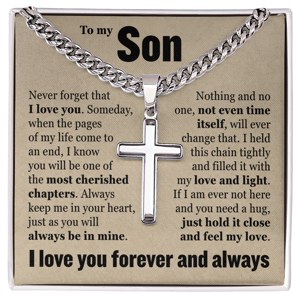 Cross Cuban Link Chain - To My Son "Always Keep Me In Your Heart"