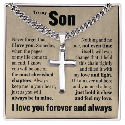 Cross Cuban Link Chain - To My Son "Always Keep Me In Your Heart"