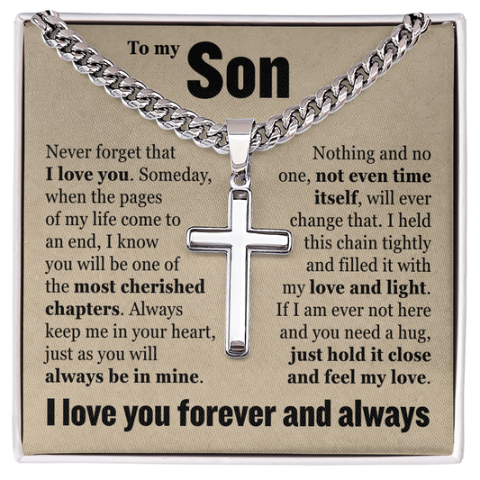 Cross Cuban Link Chain - To My Son "Always Keep Me In Your Heart"
