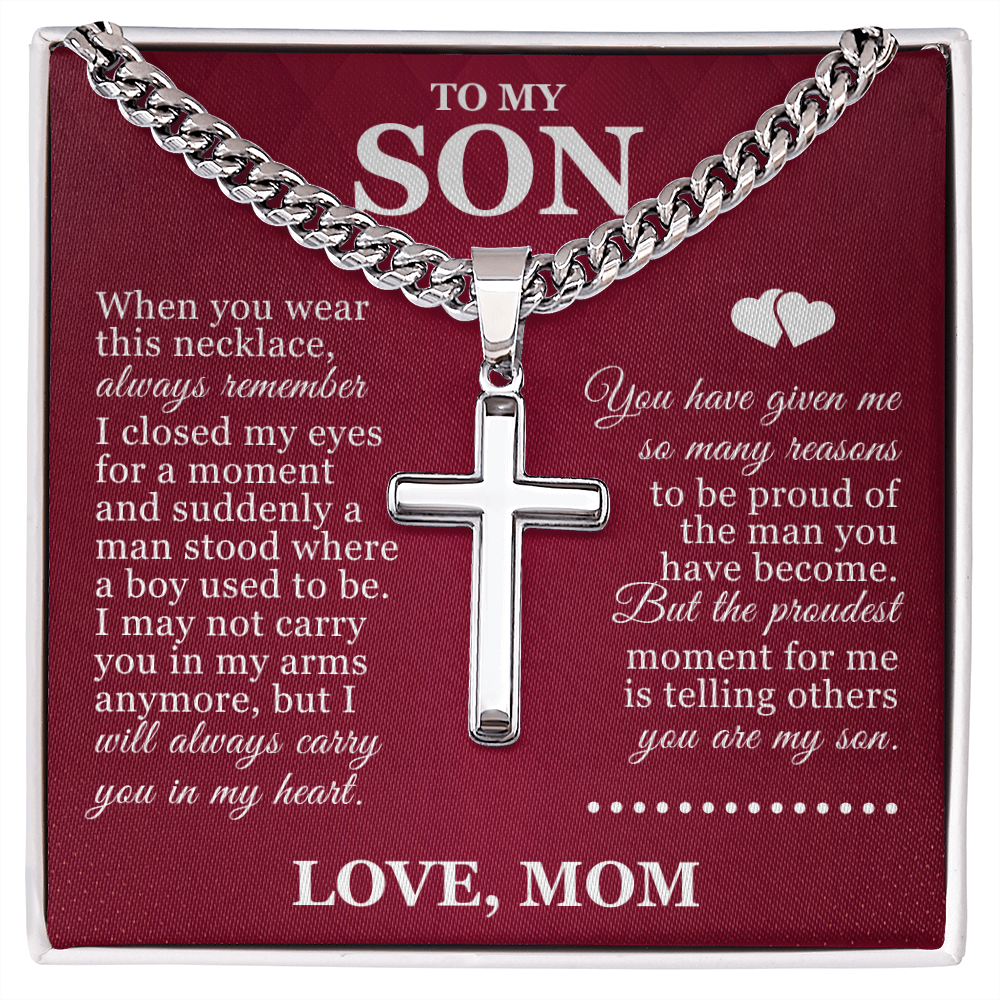 Artisan Cross with Cuban Link Chain - To My Son "Always Remember"