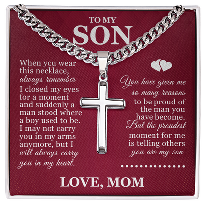 Artisan Cross with Cuban Link Chain - To My Son "Always Remember"