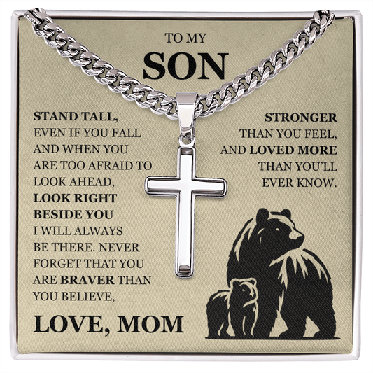 To My Son - Artisan Cross with Cuban Link Chain