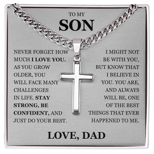 To My Son - Artisan Cross with Cuban Link Chain