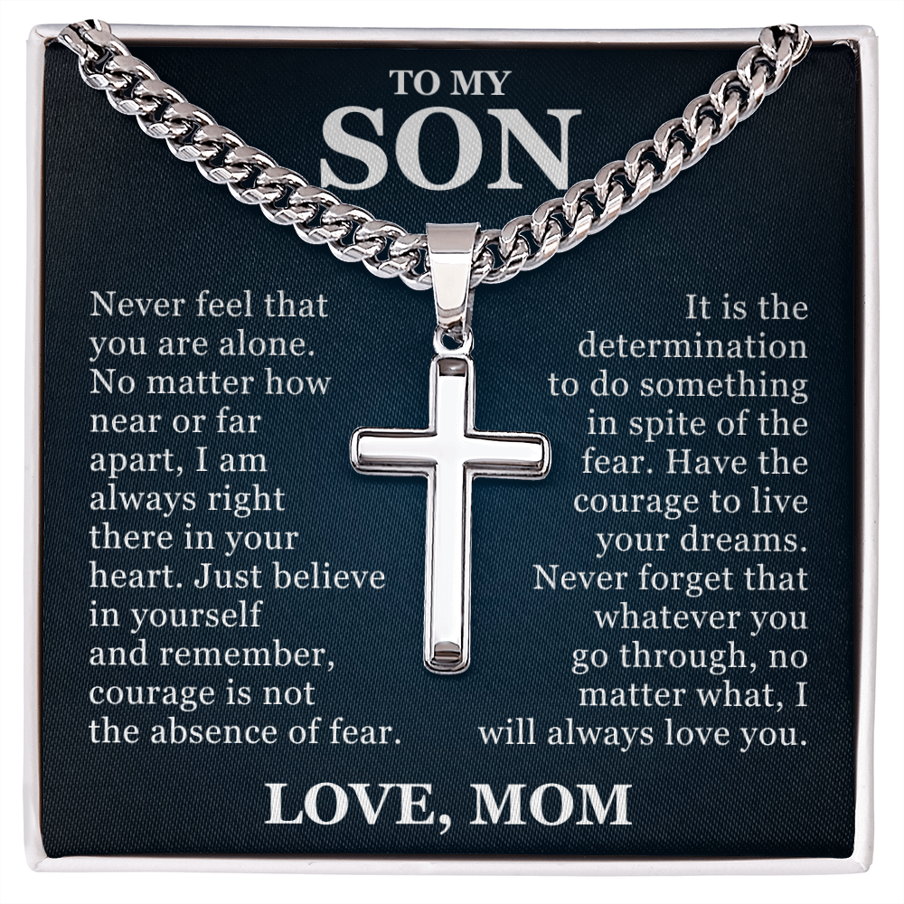 Artisan Cross with Cuban Link Chain - To My Son "I Will Always Love You"