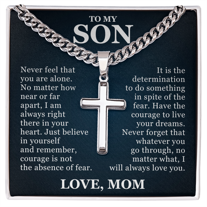 Artisan Cross with Cuban Link Chain - To My Son "I Will Always Love You"