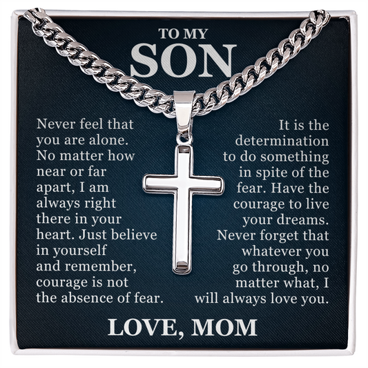 Artisan Cross with Cuban Link Chain - To My Son "I Will Always Love You"