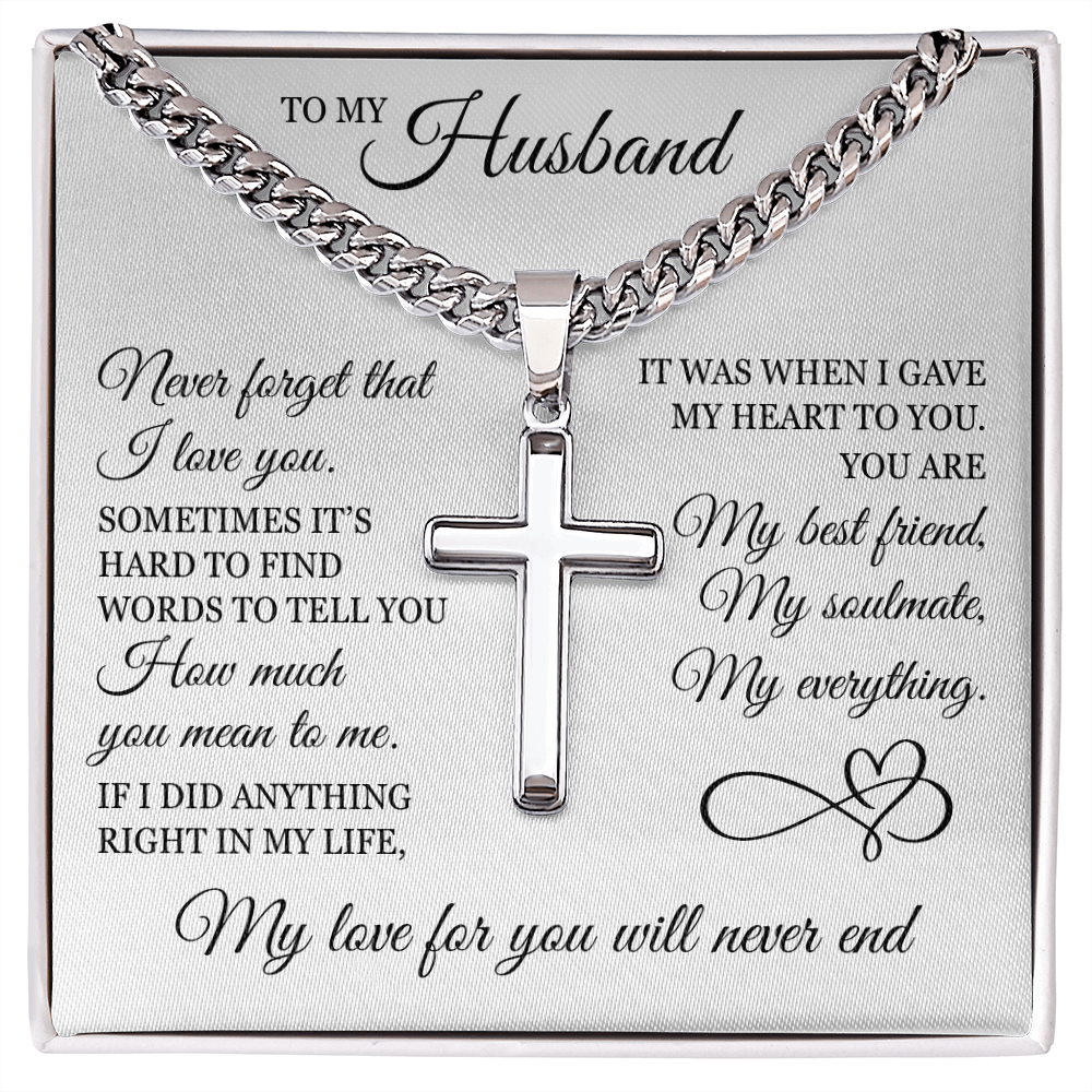 Cross Cuban Link Chain - To My Husband "My Love For You Will Never End"