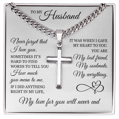 Cross Cuban Link Chain - To My Husband "My Love For You Will Never End"