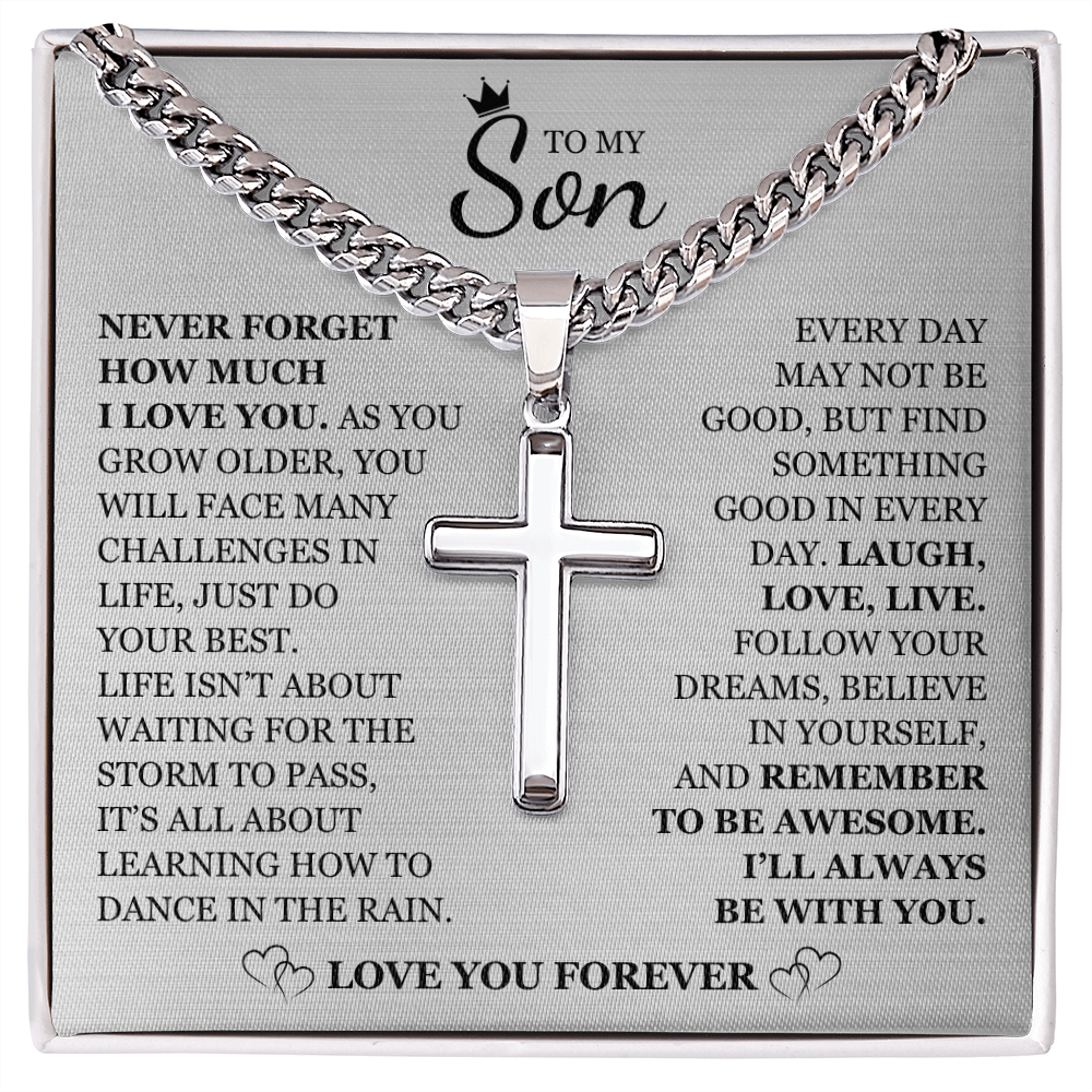 To My Son - Artisan Cross with Cuban Link Chain