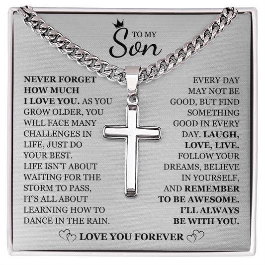 To My Son - Artisan Cross with Cuban Link Chain