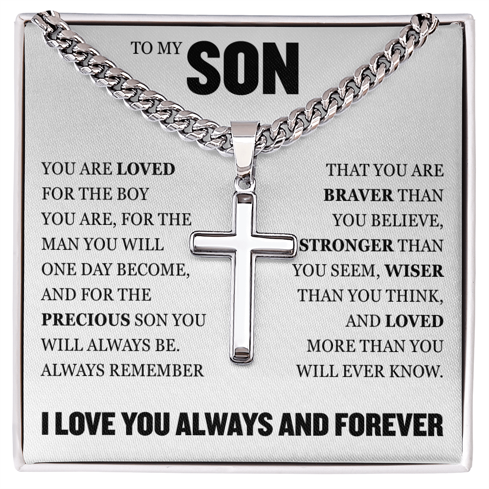 Cross Cuban Link Chain - To My Son "You Are Loved"