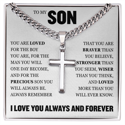 Cross Cuban Link Chain - To My Son "You Are Loved"