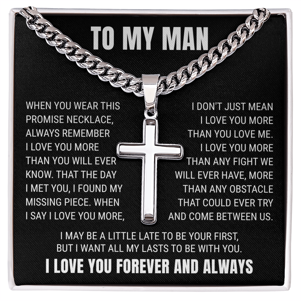Cross Cuban Link Chain - To My Husband "I Love You More Than You Will Ever Know"