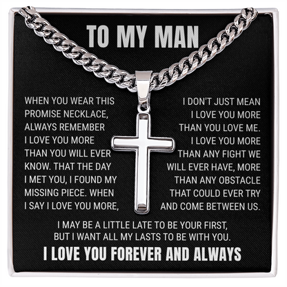 Cross Cuban Link Chain - To My Husband "I Love You More Than You Will Ever Know"