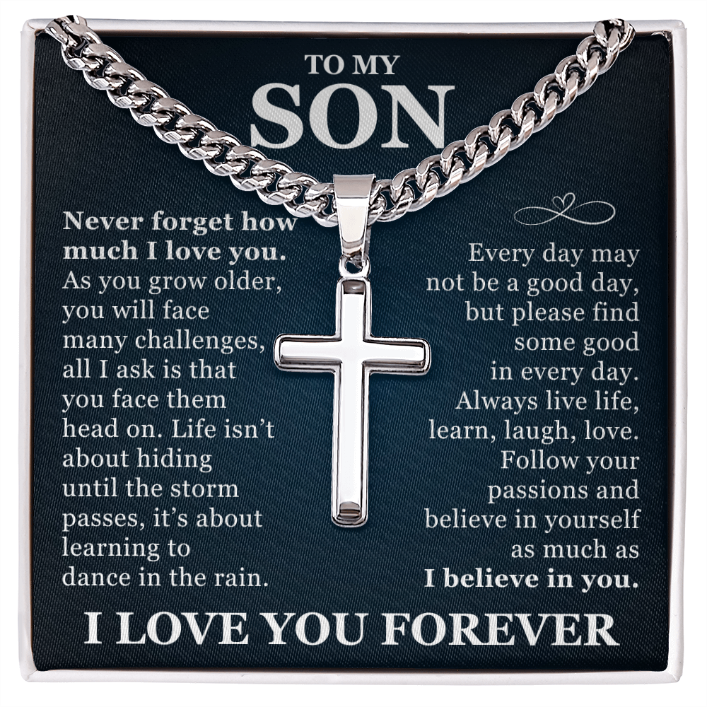 Artisan Cross with Cuban Link Chain - To My Son "I Believe In You"