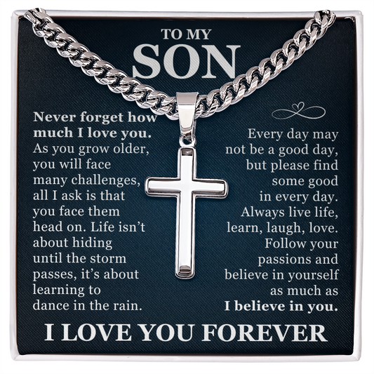Artisan Cross with Cuban Link Chain - To My Son "I Believe In You"
