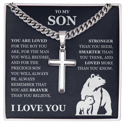 To My Son - Artisan Cross with Cuban Link Chain