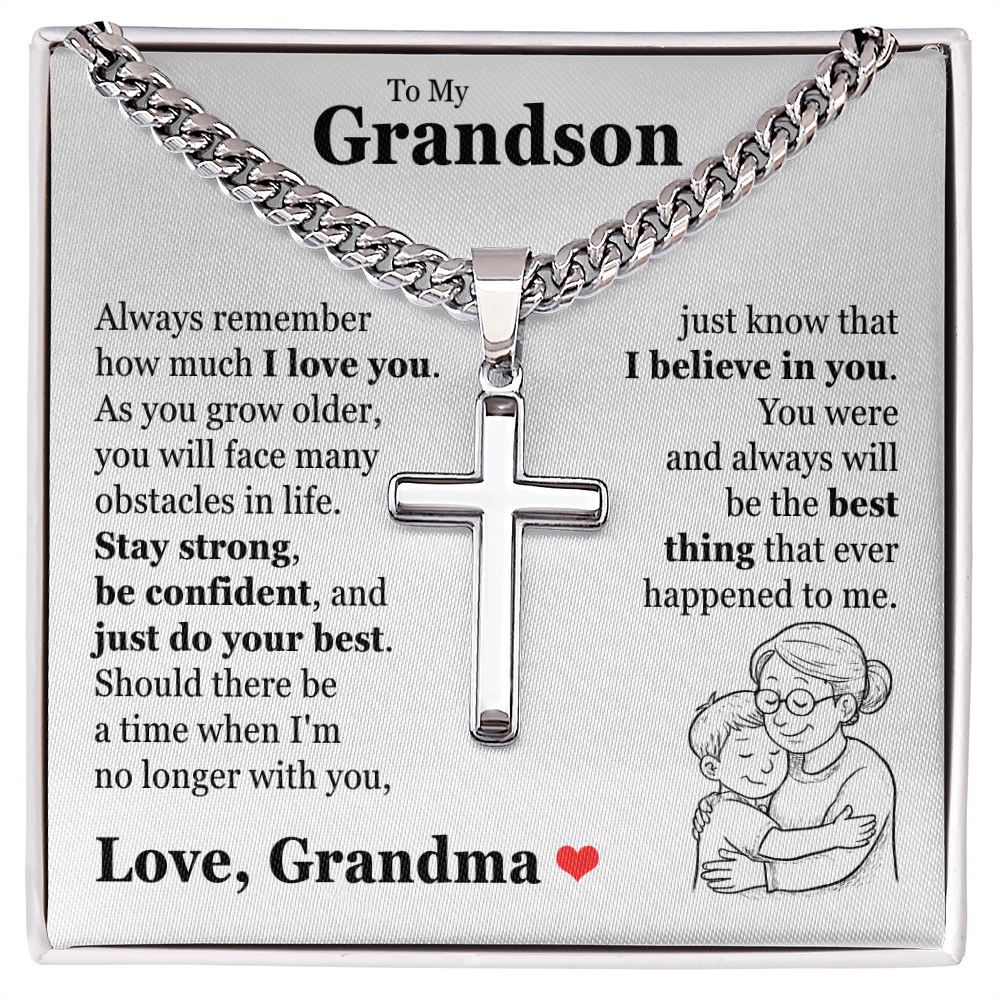 Cross Cuban Link Chain - To My Grandson "Always Remember How Much I Love You"