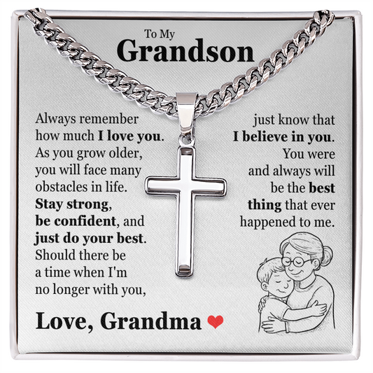 Cross Cuban Link Chain - To My Grandson "Always Remember How Much I Love You"