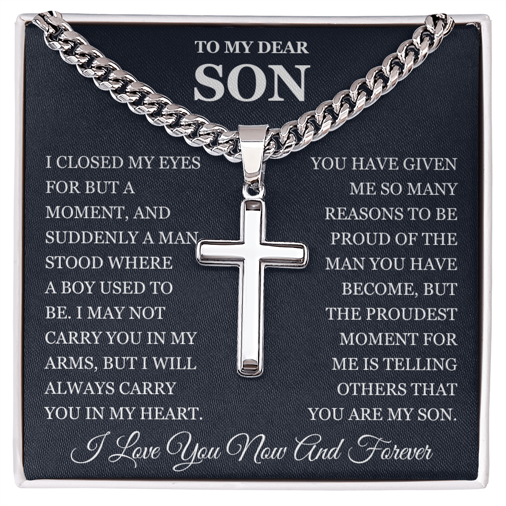 To My Son - Artisan Cross with Cuban Link Chain