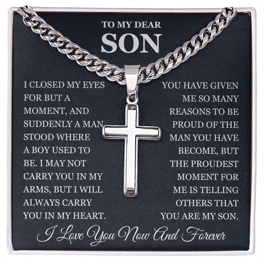 To My Son - Artisan Cross with Cuban Link Chain