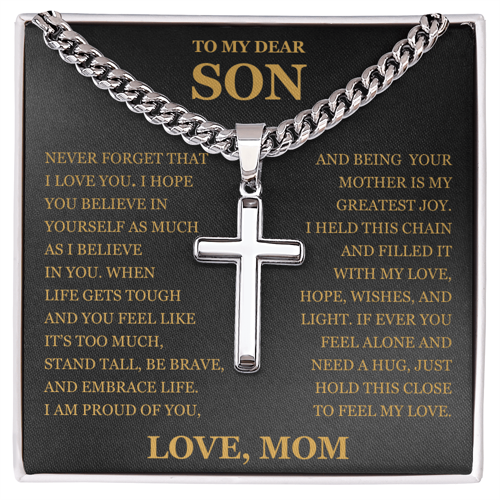 To My Son - Artisan Cross with Cuban Link Chain