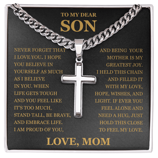 To My Son - Artisan Cross with Cuban Link Chain