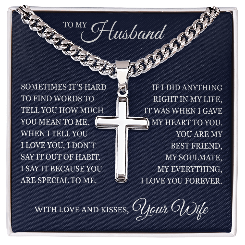 Cross Cuban Link Chain - To My Husband "I Love You Forever"