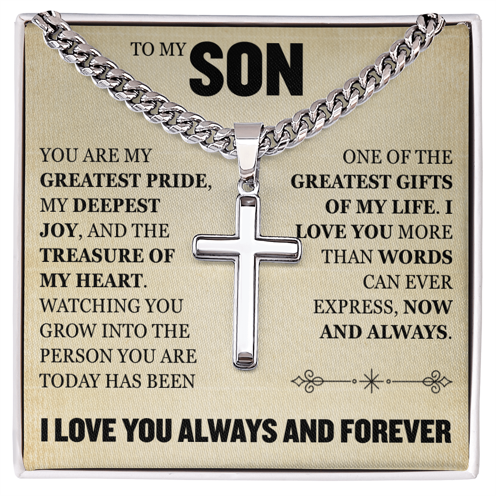 Cross Cuban Link Chain - To My Son "You Are My Greatest Pride"