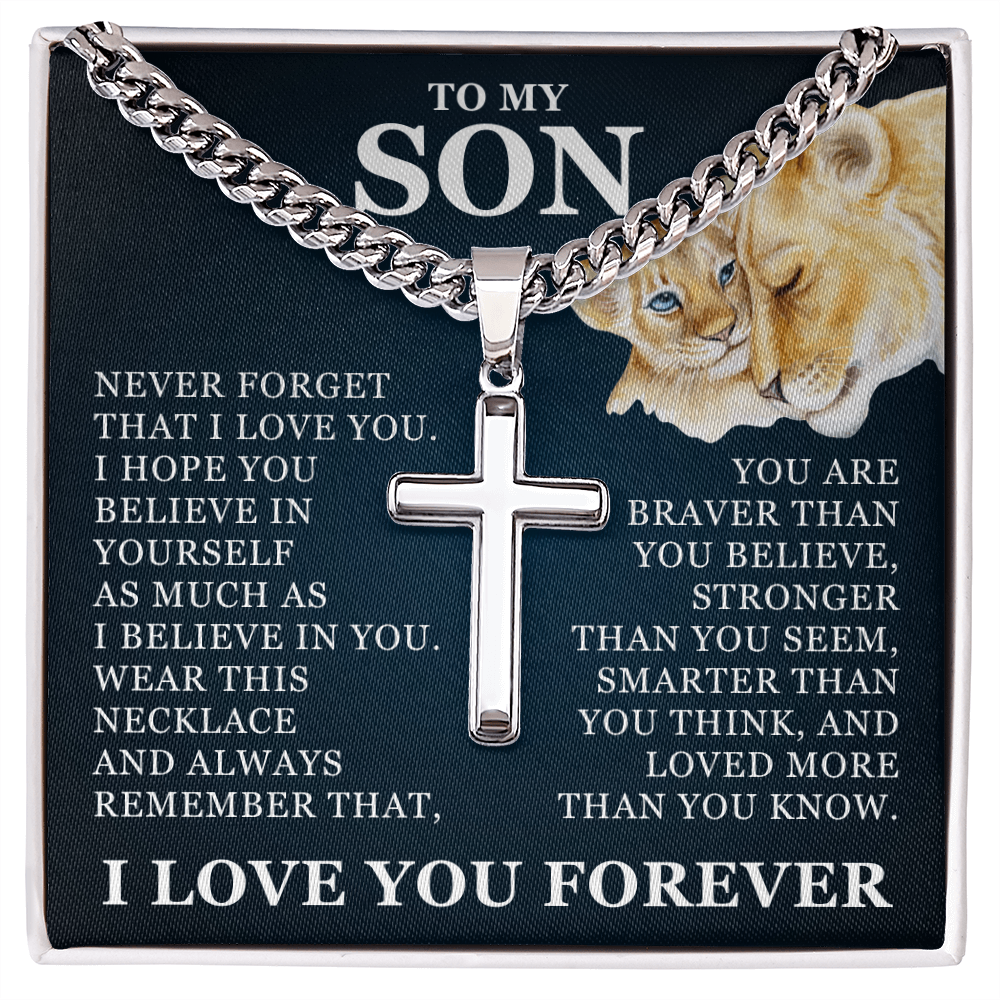 Artisan Cross with Cuban Link Chain - To My Son "I Believe In You"