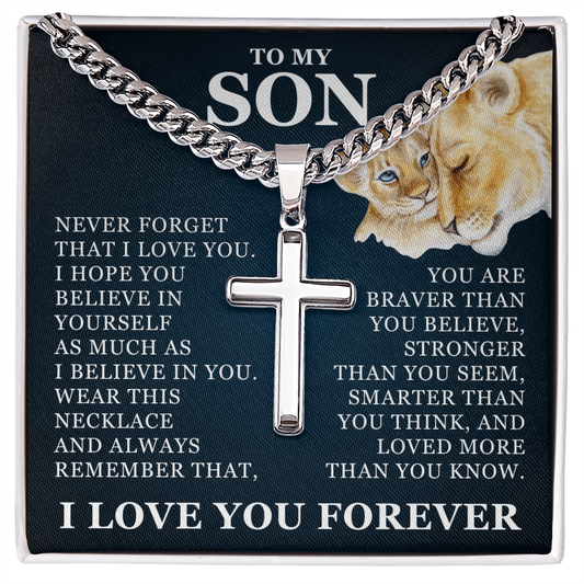 Artisan Cross with Cuban Link Chain - To My Son "I Believe In You"