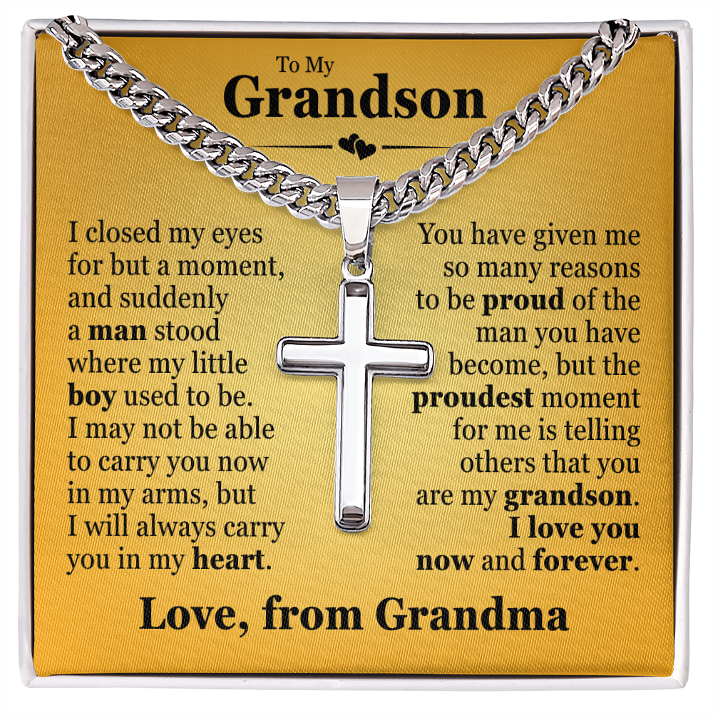 Cross Cuban Link Chain - To My Grandson "I Will Always Carry You In My Heart"