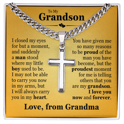Cross Cuban Link Chain - To My Grandson "I Will Always Carry You In My Heart"