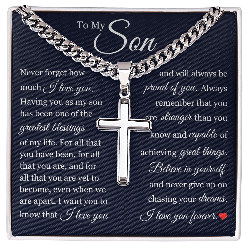 Cross Cuban Link Chain - To My Son "Believe In Yourself"