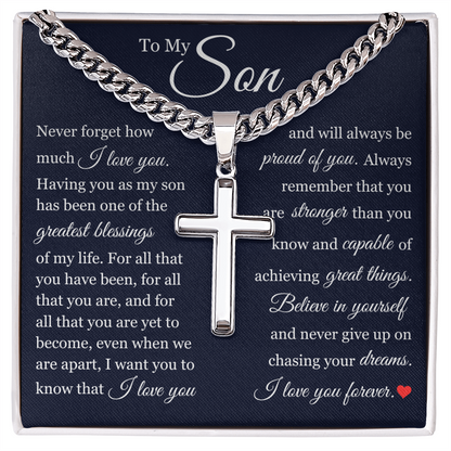 Cross Cuban Link Chain - To My Son "Believe In Yourself"