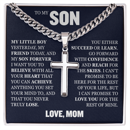 Cross Cuban Link Chain - To My Son "Reach For The Skies"