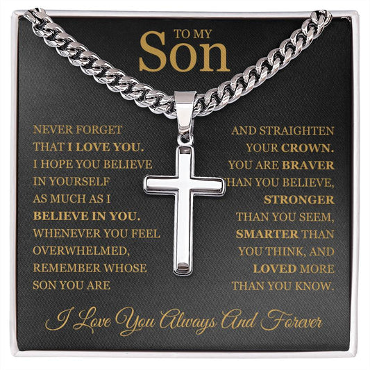 To My Son - Artisan Cross with Cuban Link Chain