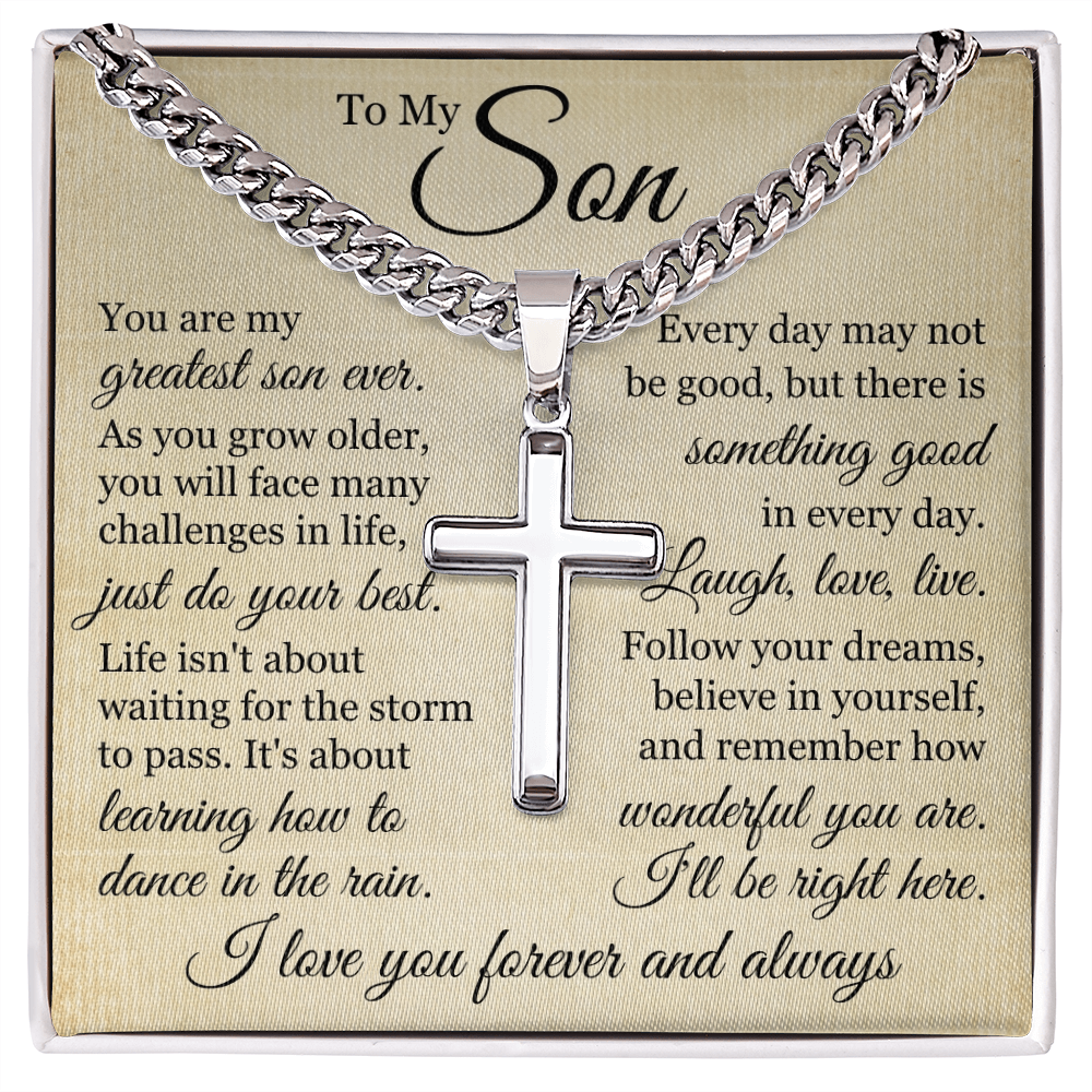 Cross Cuban Link Chain - To My Son "Just Do Your Best"