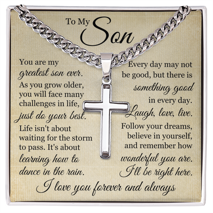 Cross Cuban Link Chain - To My Son "Just Do Your Best"