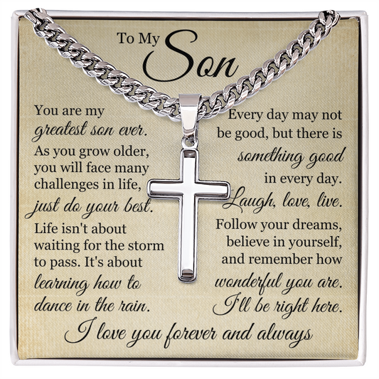 Cross Cuban Link Chain - To My Son "Just Do Your Best"
