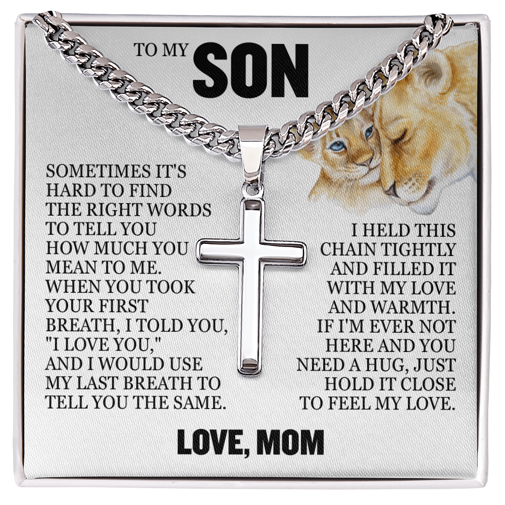 Cross Cuban Link Chain - To My Son "I Love You"