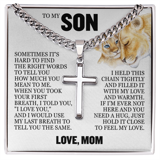 Cross Cuban Link Chain - To My Son "I Love You"