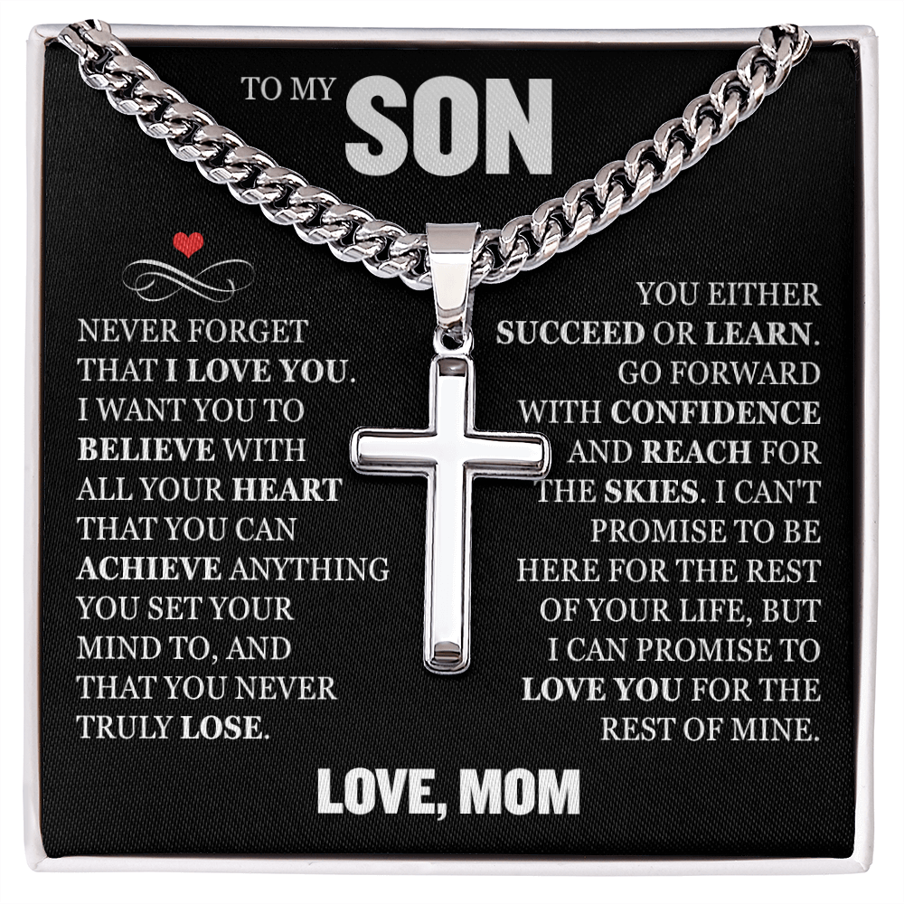 Cross Cuban Link Chain - To My Son "Never Forget That I Love You"